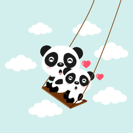 Happy panda riding on a swing.のイラスト素材