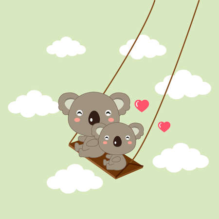 Happy koala riding on a swing. vector illustrationのイラスト素材