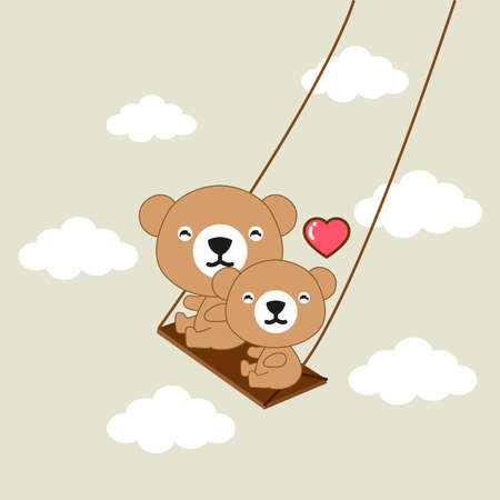 Happy bears riding on a swing.のイラスト素材
