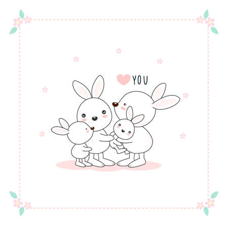 Cute hare family with love.のイラスト素材