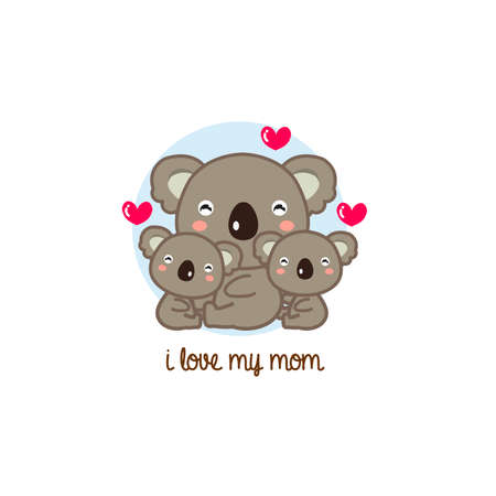 I love My mom. Mother koala bear hugging little baby.のイラスト素材