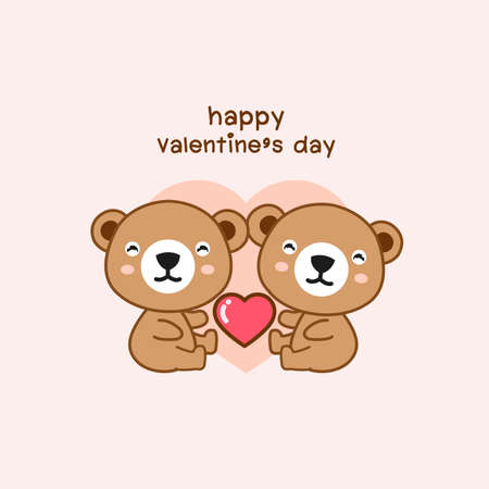 Happy valentines day couple love bear cartoon.のイラスト素材