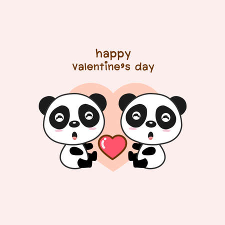 Happy valentines day couple love panda  bear cartoon.のイラスト素材