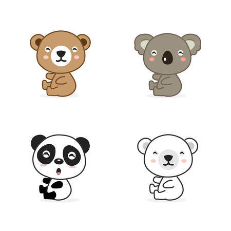 Cute animal cartoon.Koala, panda, bear, polar bear.のイラスト素材