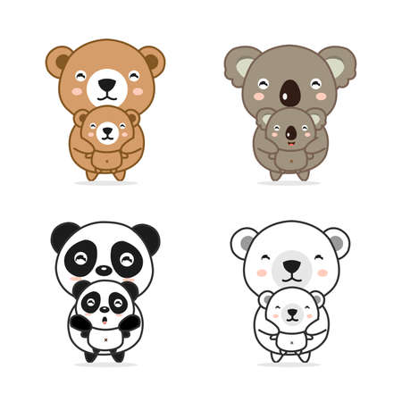 Mom and baby animals. Bear, Polar bear, Koala,Panda.のイラスト素材