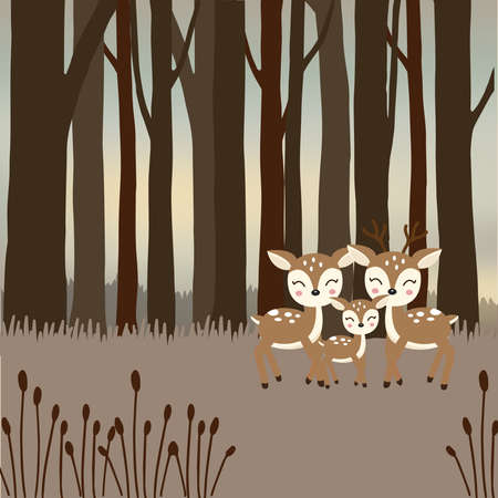 Cute deer family in the forest. vector illustration.のイラスト素材