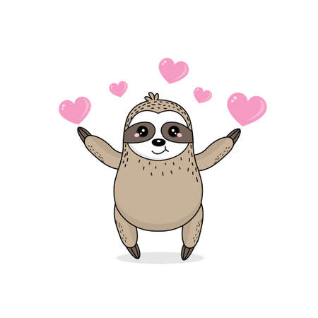 Kawaii sloth and hearts for Valentines day card.のイラスト素材