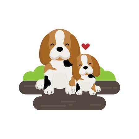 Cute Beagle and puppy with hearts.のイラスト素材