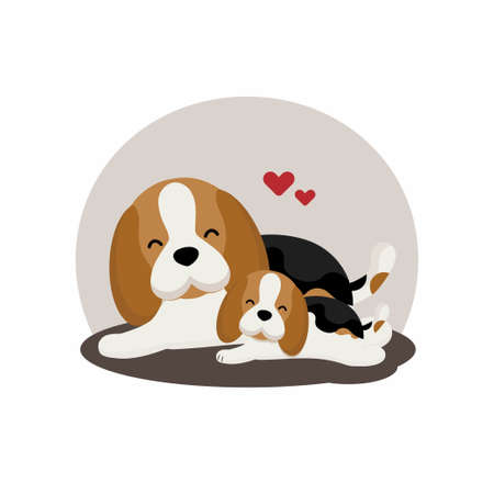 Cute Beagle and puppy with hearts.のイラスト素材