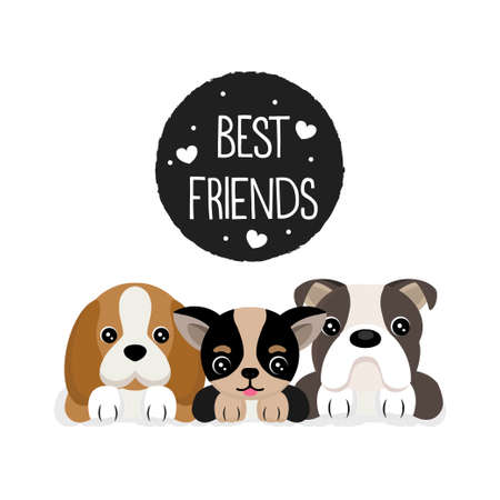 Best friends with cute pupies.のイラスト素材