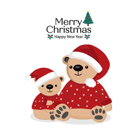 Merry Christmas and Happy New Year card. Cute Bear cartoon.のイラスト素材