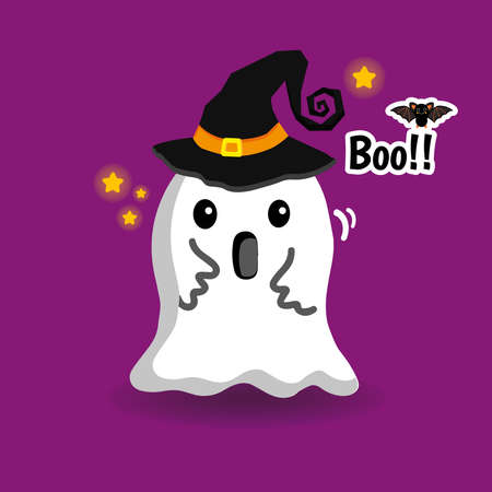 Happy halloween cartoon. Little Flying ghost in comic style.のイラスト素材