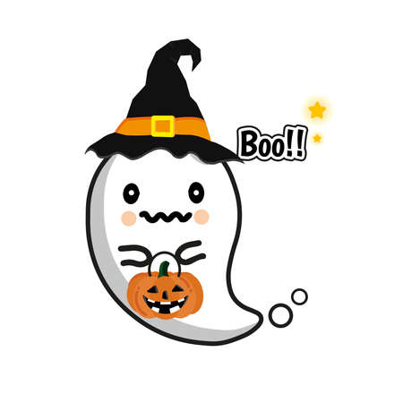 Happy halloween cartoon. Little Flying ghost in comic style.のイラスト素材