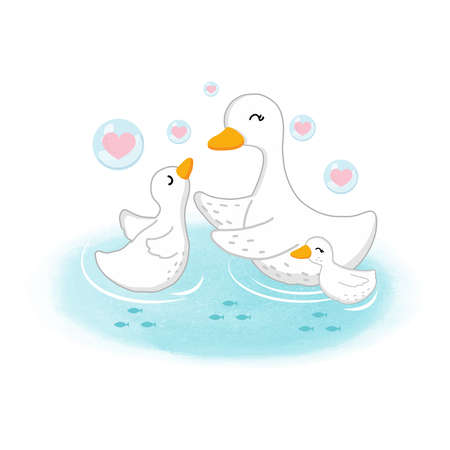 Goose and goslings in cartoon style. Vector illustrationのイラスト素材