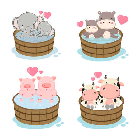 Cute animals for Mother's Day. Animals mom and babyのイラスト素材
