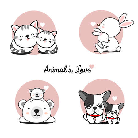 Cute animals for Mother's Day. Animals mom and babyのイラスト素材