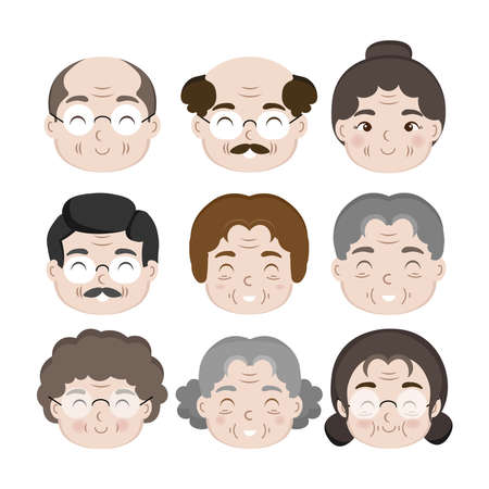 Old people cartoon avatars set. Cartoon illustrationのイラスト素材