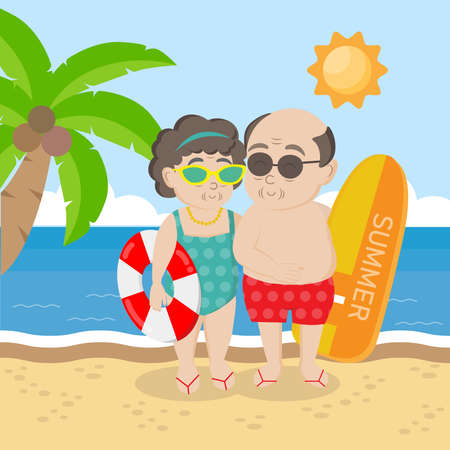 Senior couple relaxing on the beach.のイラスト素材