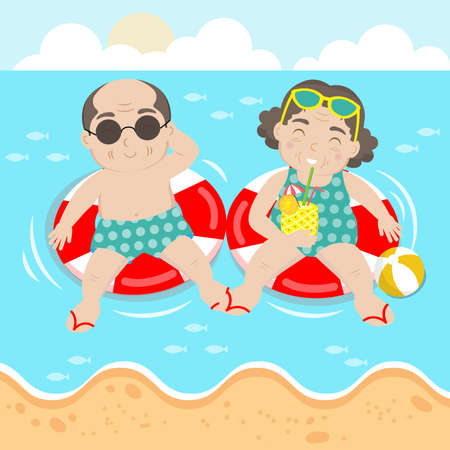 Senior couple relaxing on the beach.のイラスト素材