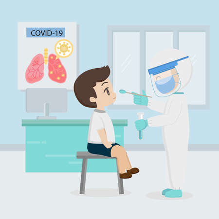 Covid 19 nasal swab test flat illustration.のイラスト素材