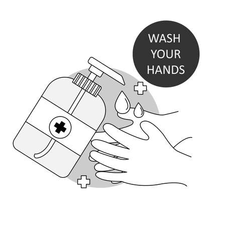 Wash hands with Alcohol gel. Coronavirus prevention icon.のイラスト素材