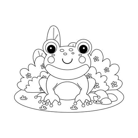 Coloring page outline of cartoon frog.のイラスト素材