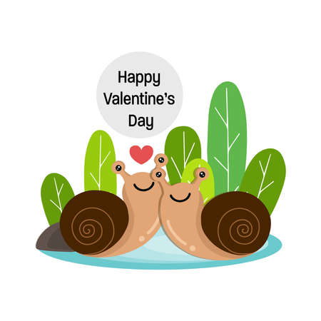 Happy Valentine's Day. Couple of snails in love.のイラスト素材