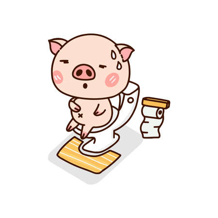 Cute Pig Pooping On Toilet.のイラスト素材
