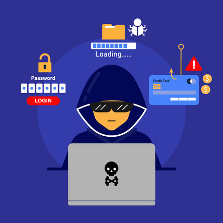 Cyber Crime and Hacker activity Concept with Flat style Vector illustration.のイラスト素材