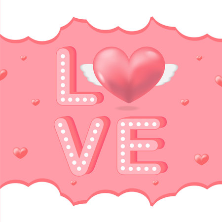 Valentines day background with heart balloon, love and sky.のイラスト素材