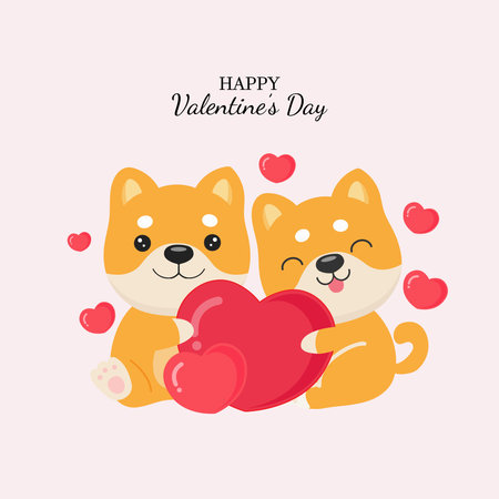 Set of cute Shaiba Dog in love for Valentine day. Animal cartoon style.のイラスト素材