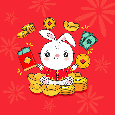 Chinese New Year 2023 Year of the Rabbit with wealth gold money.のイラスト素材