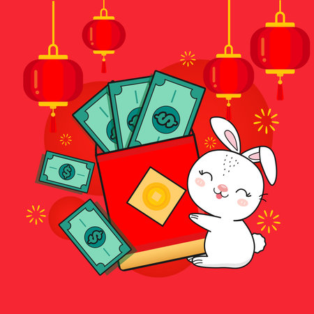 Chinese New Year 2023 Year of the Rabbit with wealth gold money.のイラスト素材