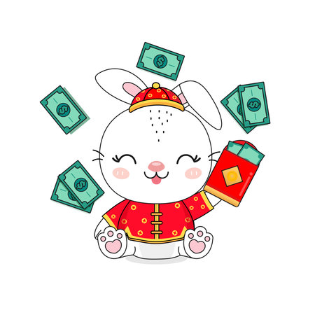 Chinese New Year 2023 Year of the Rabbit with wealth gold money.のイラスト素材