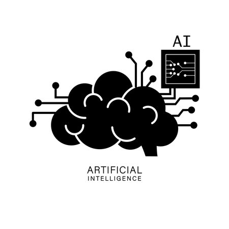 Artificial intelligence brain with microchip  icon.のイラスト素材