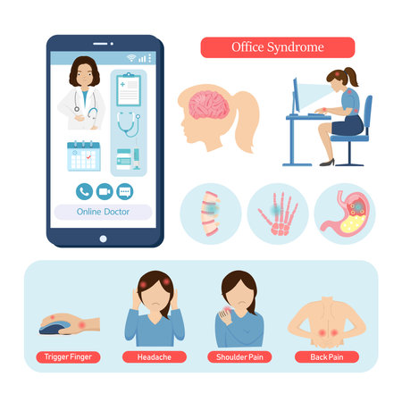 Online medical advice or consultation service, tele medicine for Office Syndrome.のイラスト素材