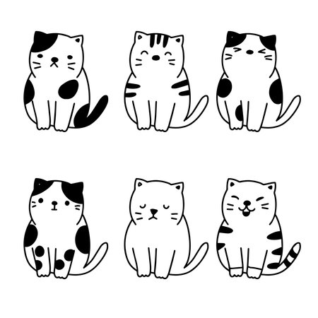 Coloring page outline of cartoon cat.のイラスト素材