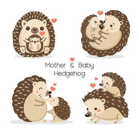 Cute Hedgehog and baby for Mother's Day.のイラスト素材