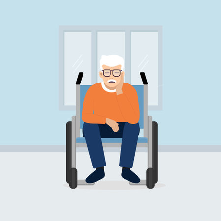 Sad Senior man sitting in a wheelchair. Vector Illustration character of unhappy or sadly.のイラスト素材