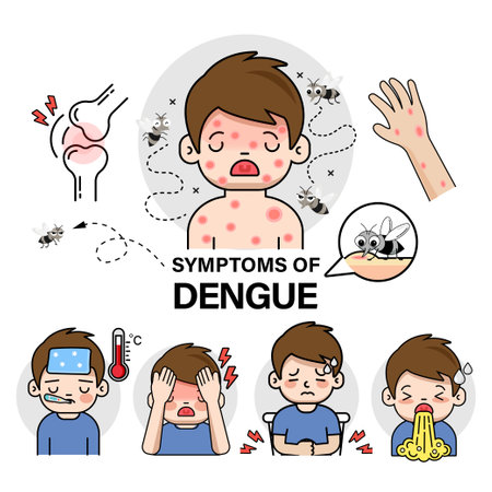 illustration of dengue fever symptoms infographics vector backgroundのイラスト素材
