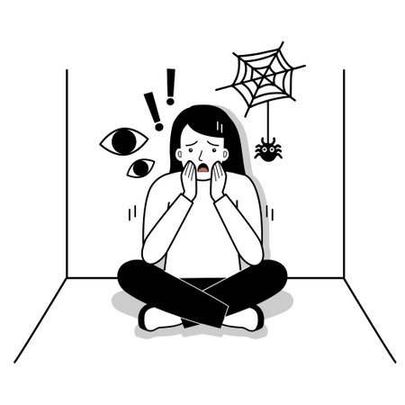 Woman suffers from phobias and fears. The psychological concept of mental disorder and paranoia. Vector illustrationのイラスト素材