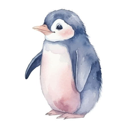 Little penguin cartoon character watercolour illustration.の素材