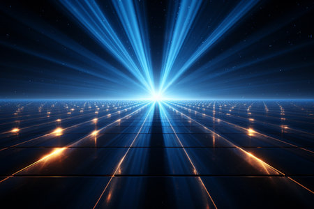abstract background perspective grid line up and down,radial lighting effect,blue themeの素材