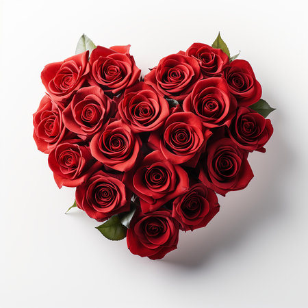 Heart shaped bouquet of red roses isolated over white background   . AI Generativeの素材