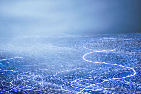 Blurred Light painting, Abstract of lighting equipment. Abstract blue neon painting. Bokeh glitter...