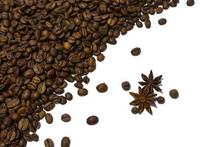 Coffee beans isolated on white background, copy spaceの写真素材