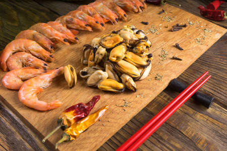 Ingredients for making seafood.の写真素材