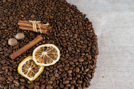 Roasted coffee beans, can be used as a background. Coffee beans textureの写真素材