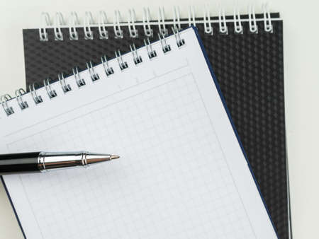 Design concept . Spiral notebook and ballpoint pen on white background for mock up
