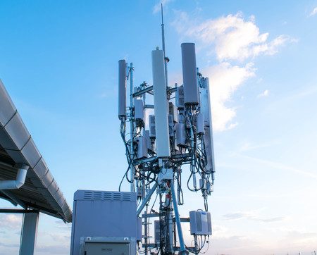 Mobile phone transmitter antenna . Cell phone tower.の写真素材